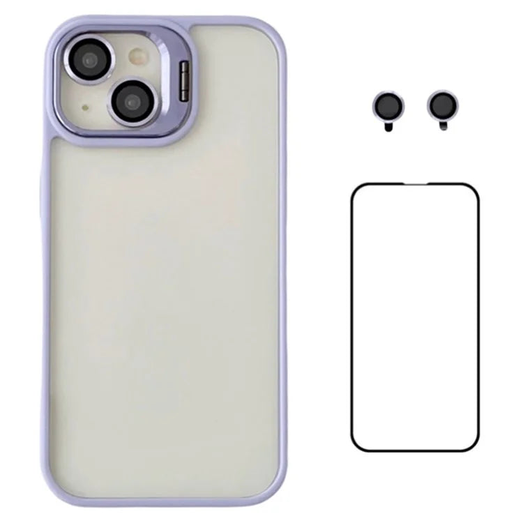 WANLONFENG NKS Series For iPhone 14 Acrylic Phone Case Kickstand Cover with Screen Film and Lens Film
