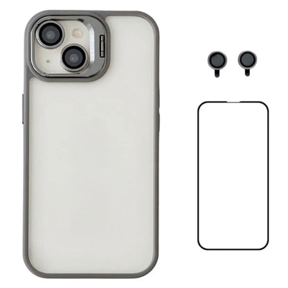 WANLONFENG NKS Series For iPhone 15 Acrylic Phone Case Kickstand Cover with Screen Film and Lens Film
