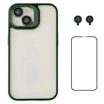 WANLONFENG NKS Series For iPhone 15 Acrylic Phone Case Kickstand Cover with Screen Film and Lens Film
