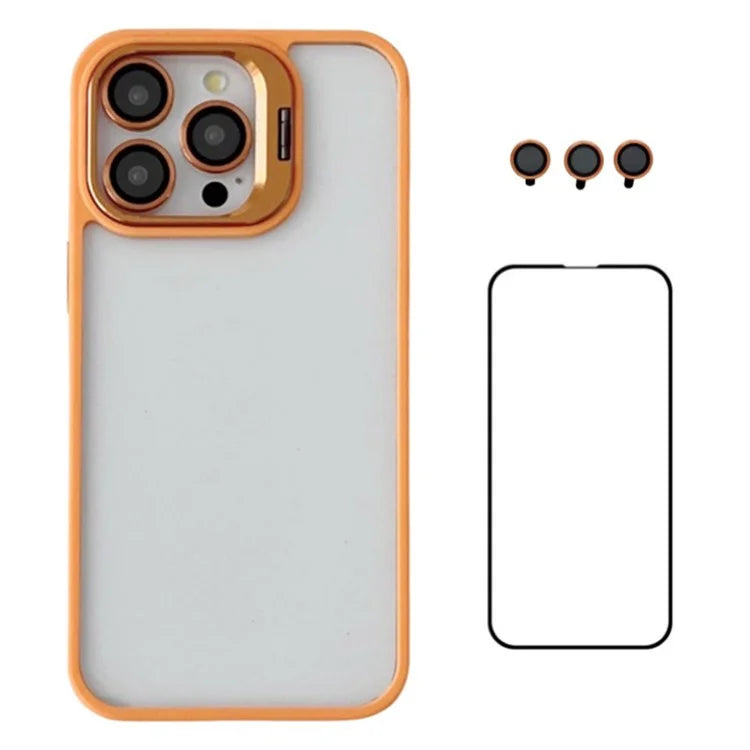 WANLONFENG NKS Series For iPhone 15 Pro Max Acrylic Phone Case Kickstand Cover with Screen Film and Lens Film