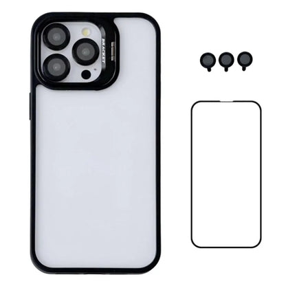 WANLONFENG NKS Series For iPhone 15 Pro Max Acrylic Phone Case Kickstand Cover with Screen Film and Lens Film