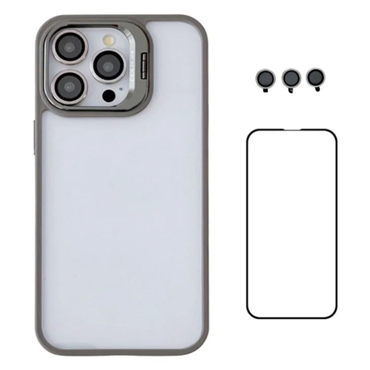 WANLONFENG NKS Series For iPhone 15 Pro Max Acrylic Phone Case Kickstand Cover with Screen Film and Lens Film