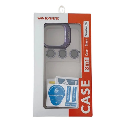 WANLONFENG NKS Series For iPhone 15 Pro Max Acrylic Phone Case Kickstand Cover with Screen Film and Lens Film