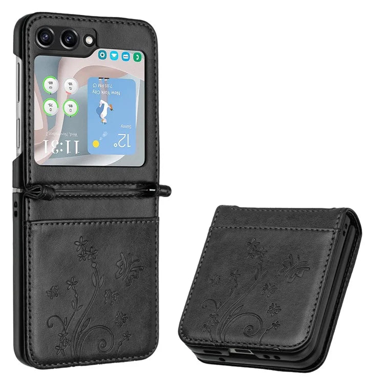 For Samsung Galaxy Z Flip6 5G Case Butterfly Flower Imprinted Leather Phone Cover