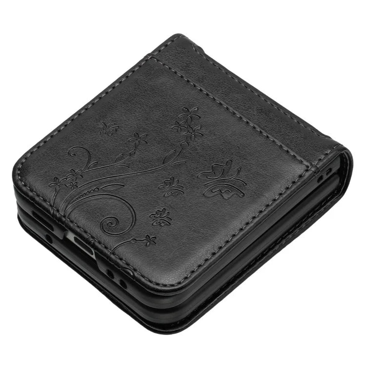 For Samsung Galaxy Z Flip6 5G Case Butterfly Flower Imprinted Leather Phone Cover