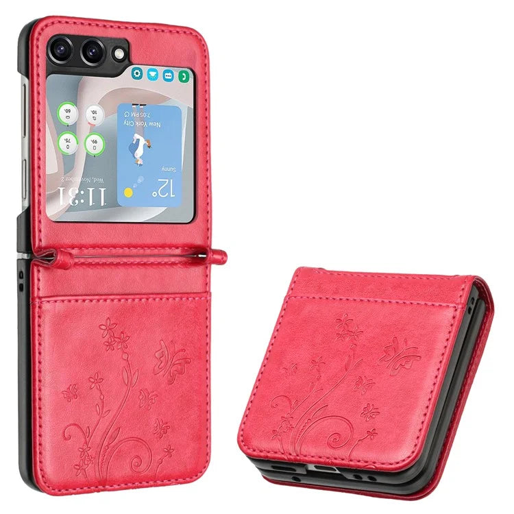 For Samsung Galaxy Z Flip6 5G Case Butterfly Flower Imprinted Leather Phone Cover