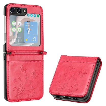 For Samsung Galaxy Z Flip6 5G Case Butterfly Flower Imprinted Leather Phone Cover