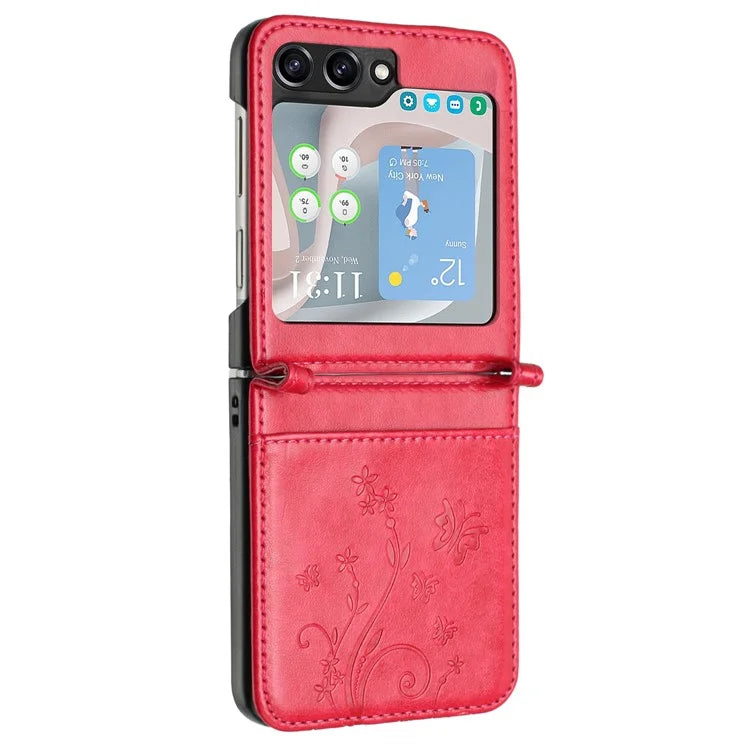 For Samsung Galaxy Z Flip6 5G Case Butterfly Flower Imprinted Leather Phone Cover
