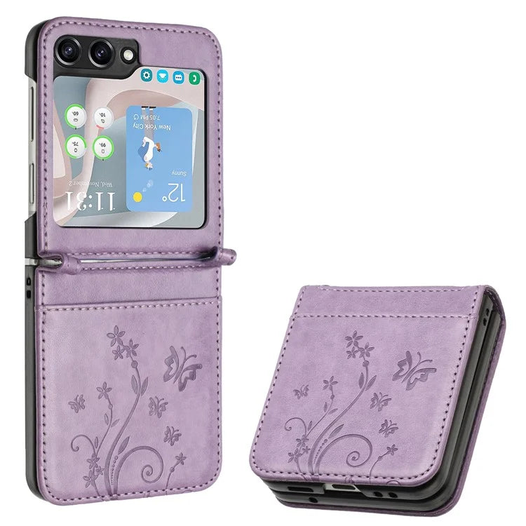 For Samsung Galaxy Z Flip6 5G Case Butterfly Flower Imprinted Leather Phone Cover