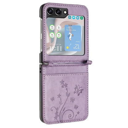 For Samsung Galaxy Z Flip6 5G Case Butterfly Flower Imprinted Leather Phone Cover