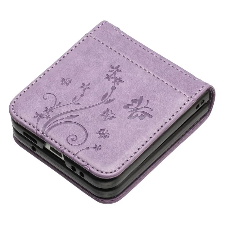 For Samsung Galaxy Z Flip6 5G Case Butterfly Flower Imprinted Leather Phone Cover