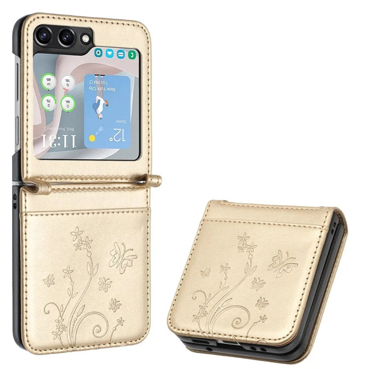 For Samsung Galaxy Z Flip6 5G Case Butterfly Flower Imprinted Leather Phone Cover