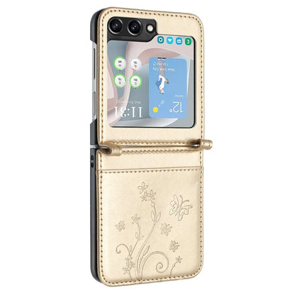 For Samsung Galaxy Z Flip6 5G Case Butterfly Flower Imprinted Leather Phone Cover