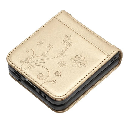 For Samsung Galaxy Z Flip6 5G Case Butterfly Flower Imprinted Leather Phone Cover