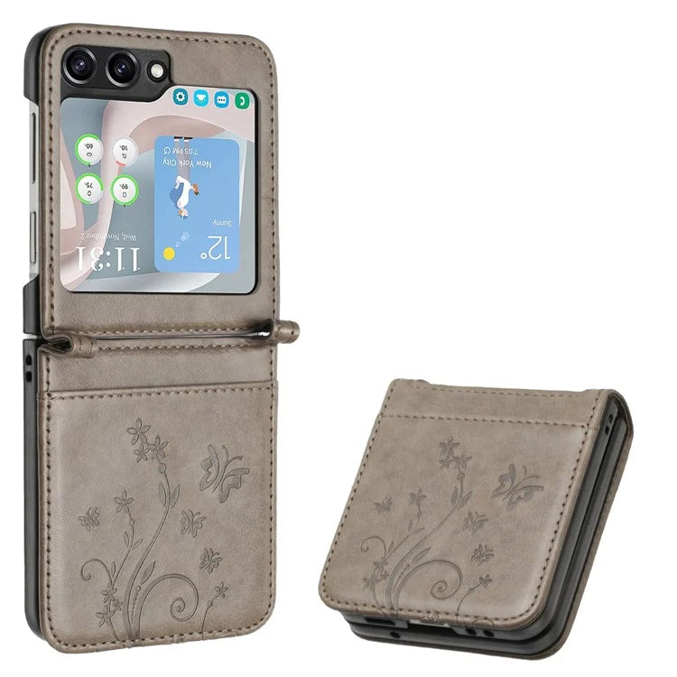 For Samsung Galaxy Z Flip6 5G Case Butterfly Flower Imprinted Leather Phone Cover