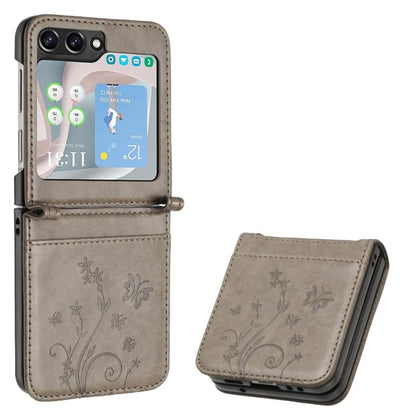 For Samsung Galaxy Z Flip6 5G Case Butterfly Flower Imprinted Leather Phone Cover