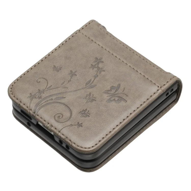 For Samsung Galaxy Z Flip6 5G Case Butterfly Flower Imprinted Leather Phone Cover