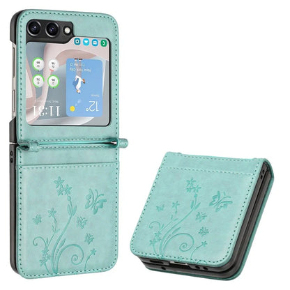 For Samsung Galaxy Z Flip6 5G Case Butterfly Flower Imprinted Leather Phone Cover