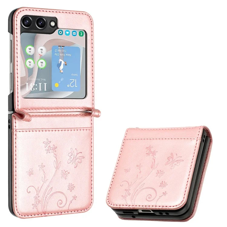 For Samsung Galaxy Z Flip6 5G Case Butterfly Flower Imprinted Leather Phone Cover