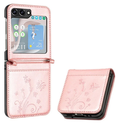 For Samsung Galaxy Z Flip6 5G Case Butterfly Flower Imprinted Leather Phone Cover