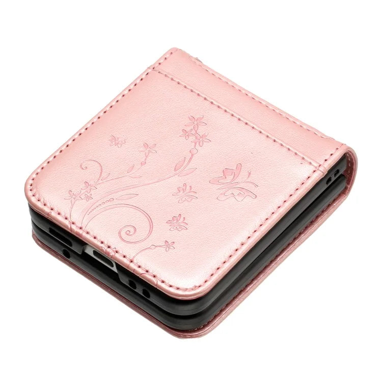 For Samsung Galaxy Z Flip6 5G Case Butterfly Flower Imprinted Leather Phone Cover