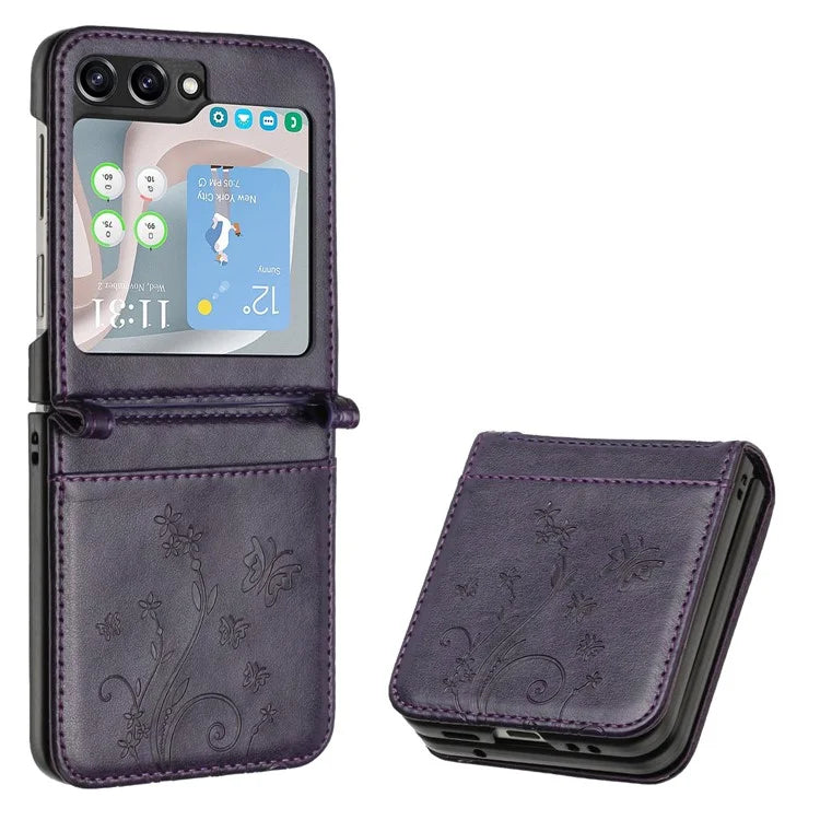 For Samsung Galaxy Z Flip6 5G Case Butterfly Flower Imprinted Leather Phone Cover