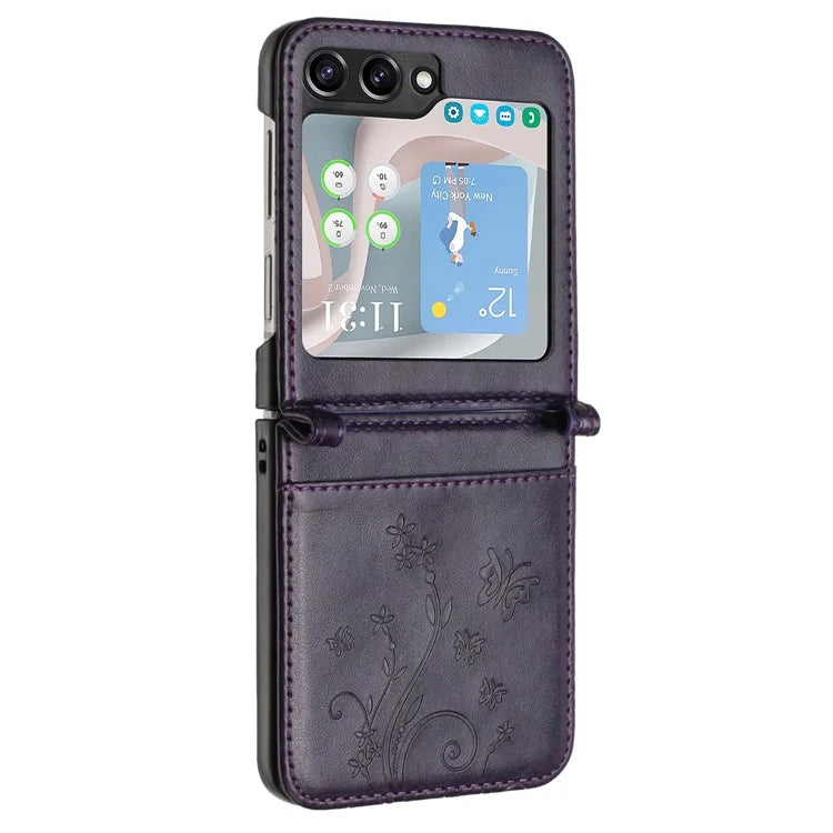 For Samsung Galaxy Z Flip6 5G Case Butterfly Flower Imprinted Leather Phone Cover