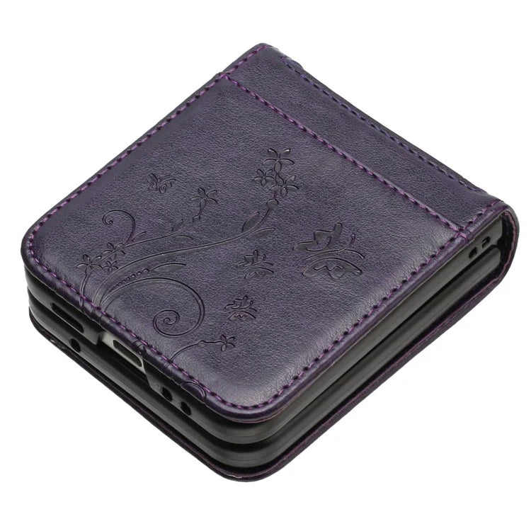 For Samsung Galaxy Z Flip6 5G Case Butterfly Flower Imprinted Leather Phone Cover