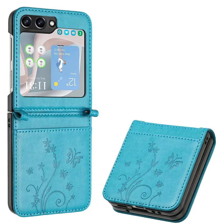 For Samsung Galaxy Z Flip6 5G Case Butterfly Flower Imprinted Leather Phone Cover