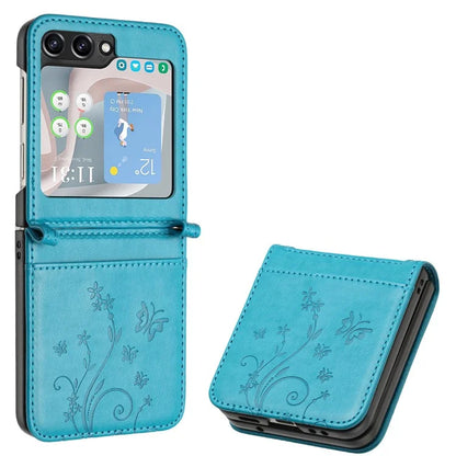 For Samsung Galaxy Z Flip6 5G Case Butterfly Flower Imprinted Leather Phone Cover