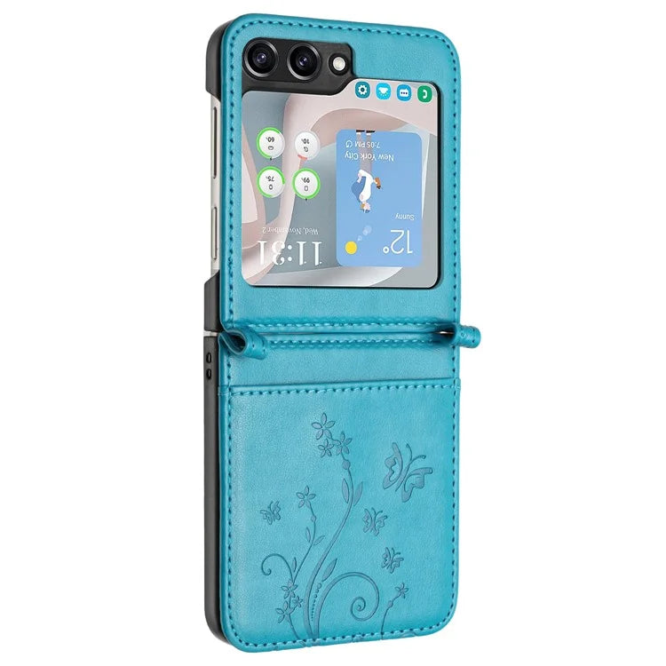 For Samsung Galaxy Z Flip6 5G Case Butterfly Flower Imprinted Leather Phone Cover