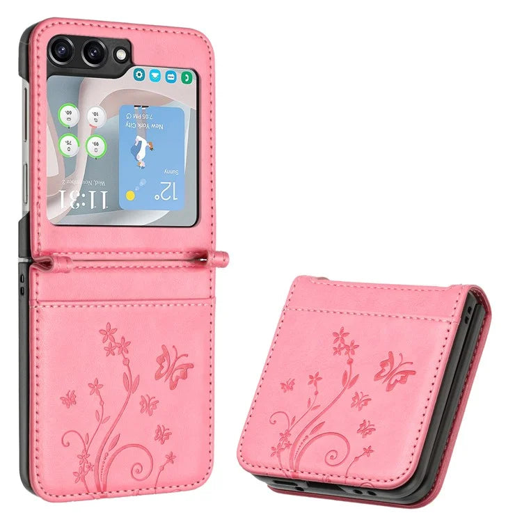 For Samsung Galaxy Z Flip6 5G Case Butterfly Flower Imprinted Leather Phone Cover