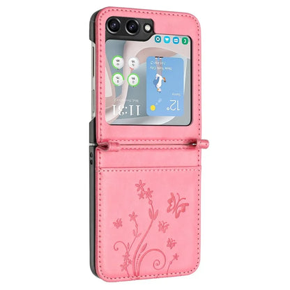 For Samsung Galaxy Z Flip6 5G Case Butterfly Flower Imprinted Leather Phone Cover