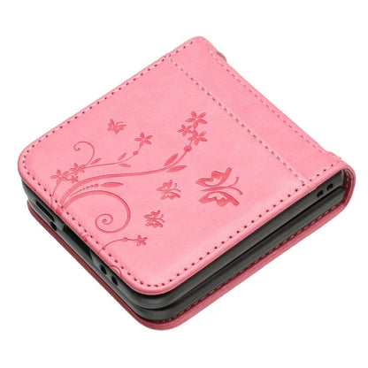 For Samsung Galaxy Z Flip6 5G Case Butterfly Flower Imprinted Leather Phone Cover