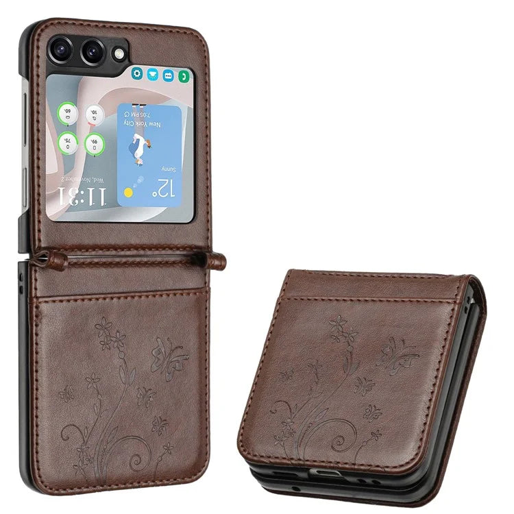 For Samsung Galaxy Z Flip6 5G Case Butterfly Flower Imprinted Leather Phone Cover