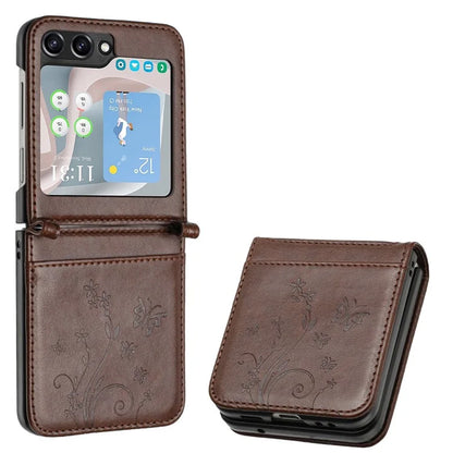 For Samsung Galaxy Z Flip6 5G Case Butterfly Flower Imprinted Leather Phone Cover