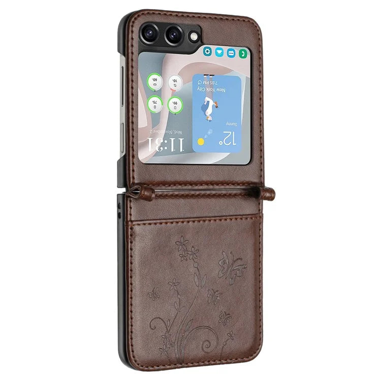 For Samsung Galaxy Z Flip6 5G Case Butterfly Flower Imprinted Leather Phone Cover