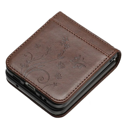 For Samsung Galaxy Z Flip6 5G Case Butterfly Flower Imprinted Leather Phone Cover