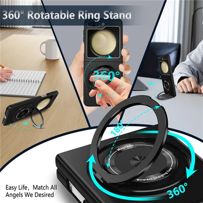 For Samsung Galaxy Z Flip6 5G Magnetic Case Rotating Kickstand PC Hard Phone Cover
