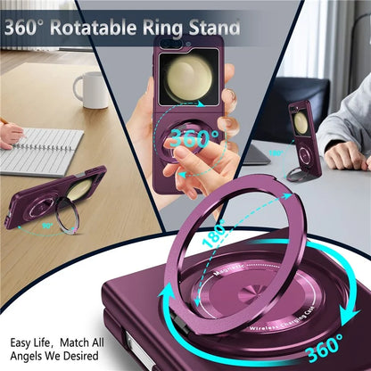 For Samsung Galaxy Z Flip6 5G Magnetic Case Rotating Kickstand PC Hard Phone Cover