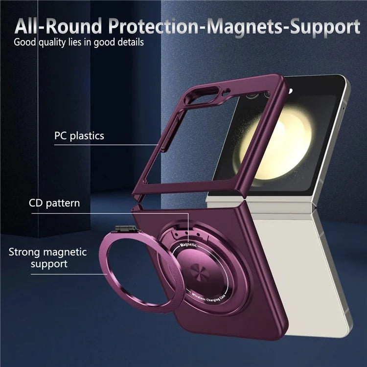For Samsung Galaxy Z Flip6 5G Magnetic Case Rotating Kickstand PC Hard Phone Cover