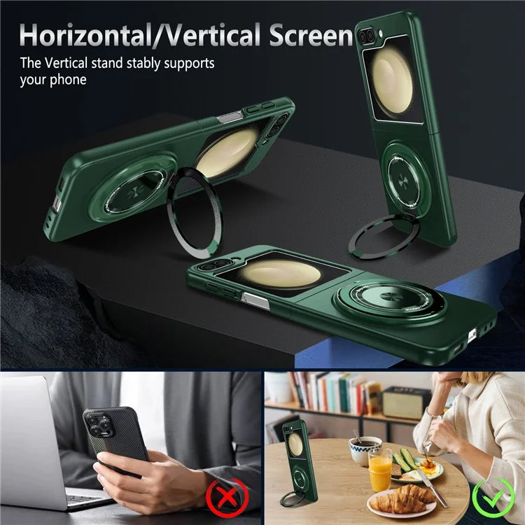 For Samsung Galaxy Z Flip6 5G Magnetic Case Rotating Kickstand PC Hard Phone Cover