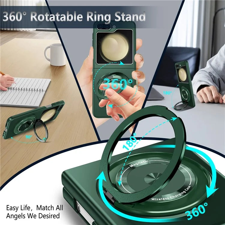 For Samsung Galaxy Z Flip6 5G Magnetic Case Rotating Kickstand PC Hard Phone Cover