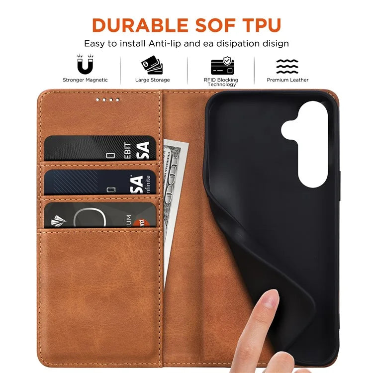 For Samsung Galaxy S24 FE Case Leather RFID Blocking Wallet Phone Cover