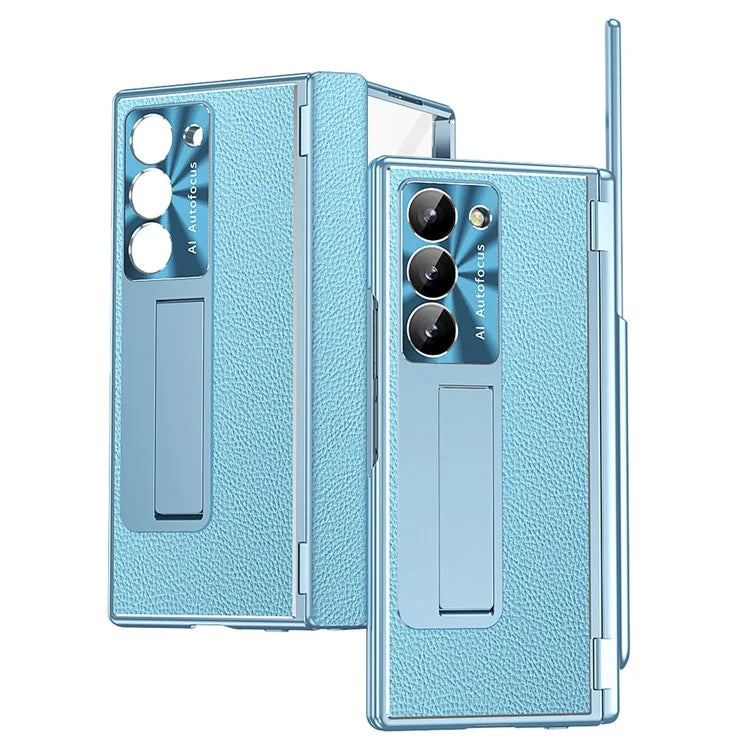 For Samsung Galaxy Z Fold6 5G PU Leather+Aluminum Alloy Kickstand Cover Folding Phone Case with Pen  /  Pen Slot