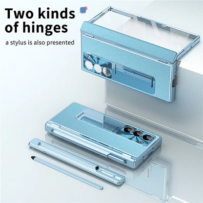 For Samsung Galaxy Z Fold6 5G PU Leather+Aluminum Alloy Kickstand Cover Folding Phone Case with Pen  /  Pen Slot