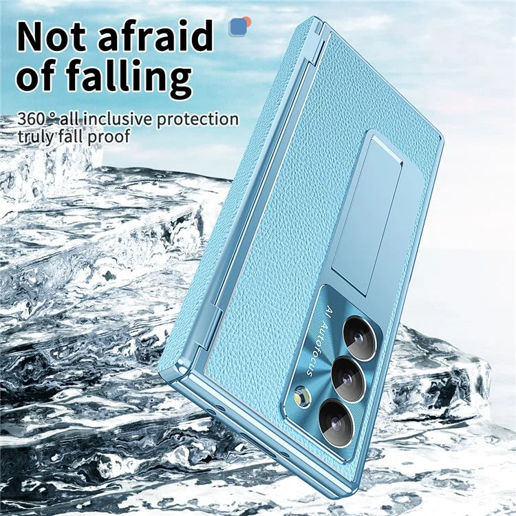 For Samsung Galaxy Z Fold6 5G PU Leather+Aluminum Alloy Kickstand Cover Folding Phone Case with Pen  /  Pen Slot