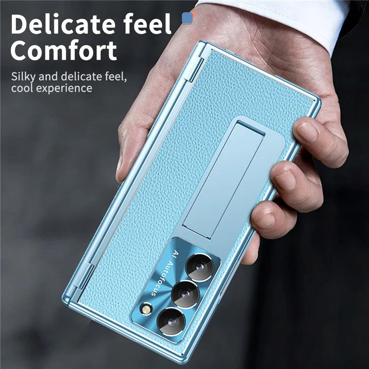 For Samsung Galaxy Z Fold6 5G PU Leather+Aluminum Alloy Kickstand Cover Folding Phone Case with Pen  /  Pen Slot