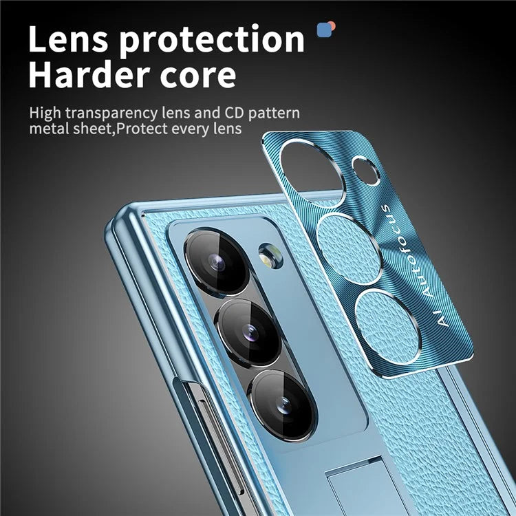 For Samsung Galaxy Z Fold6 5G PU Leather+Aluminum Alloy Kickstand Cover Folding Phone Case with Pen  /  Pen Slot