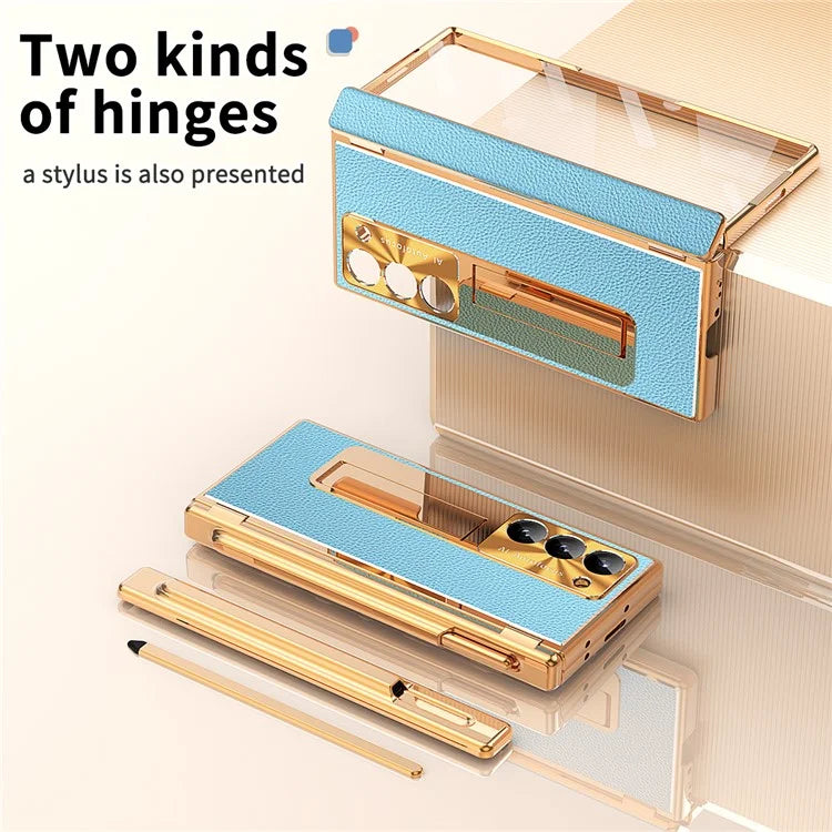 For Samsung Galaxy Z Fold6 5G PU Leather+Aluminum Alloy Kickstand Cover Folding Phone Case with Pen  /  Pen Slot